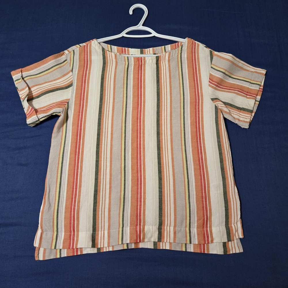 A New Day Blouse‎ Womens XS Multicolor Striped Linen Rayon Boat Neck Top Casual